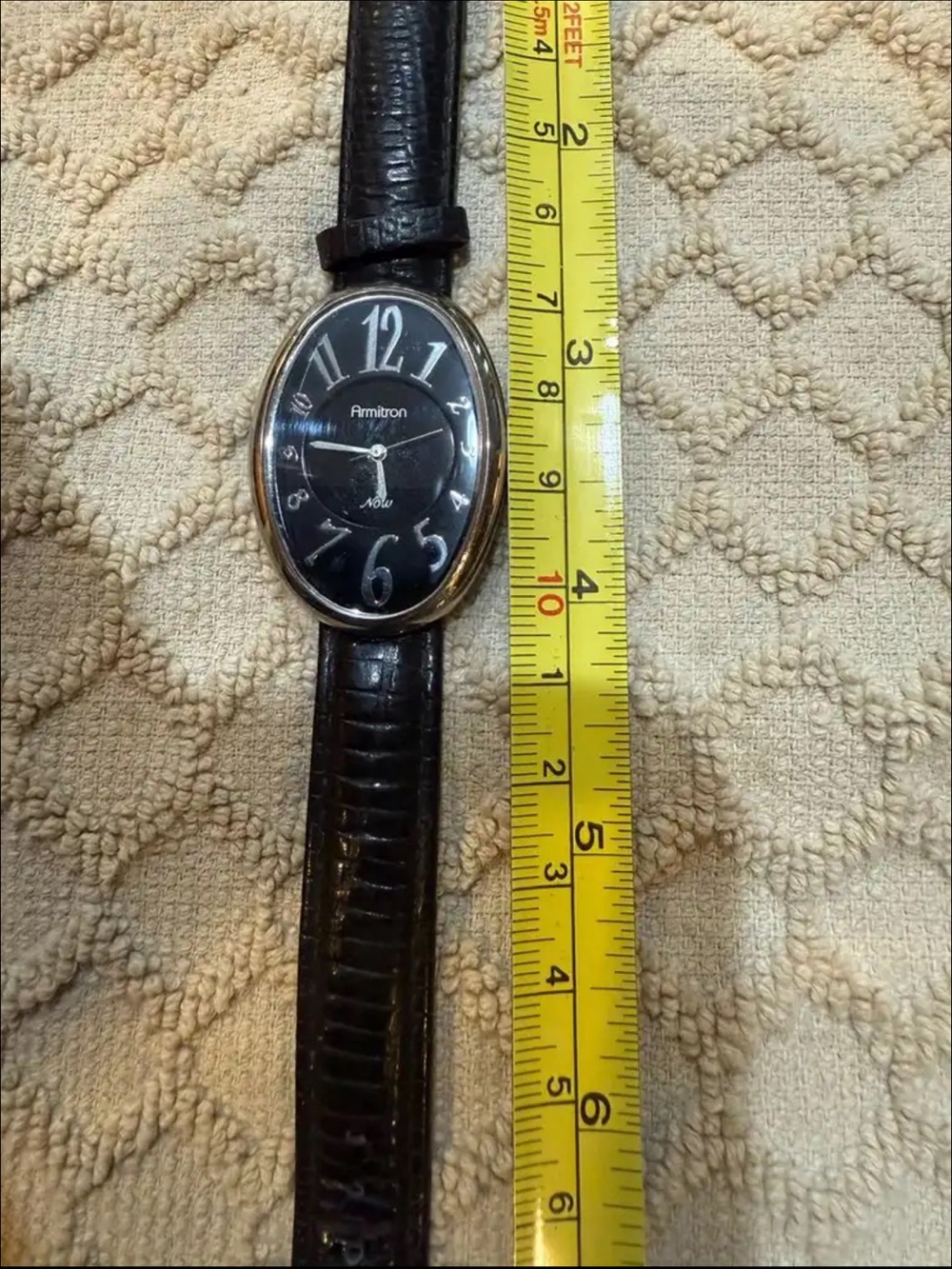 Armitron Men's Black Oval Dial with Brown Leather Strap